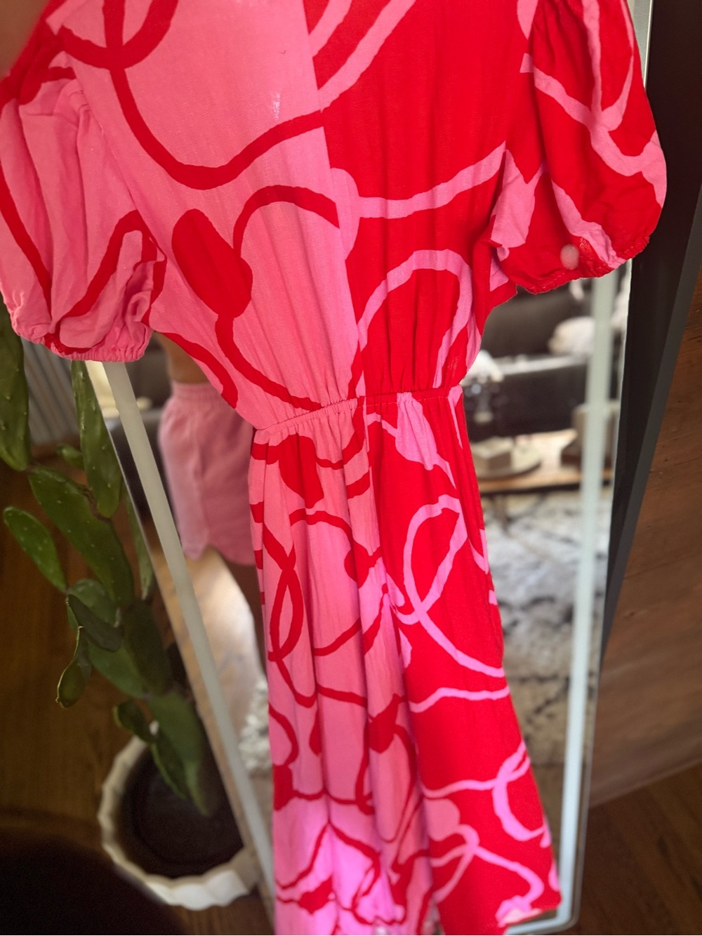 Farm rio sz m Red & Pink Tie-Front Maxi Dress waist cut - Picture 5 of 8